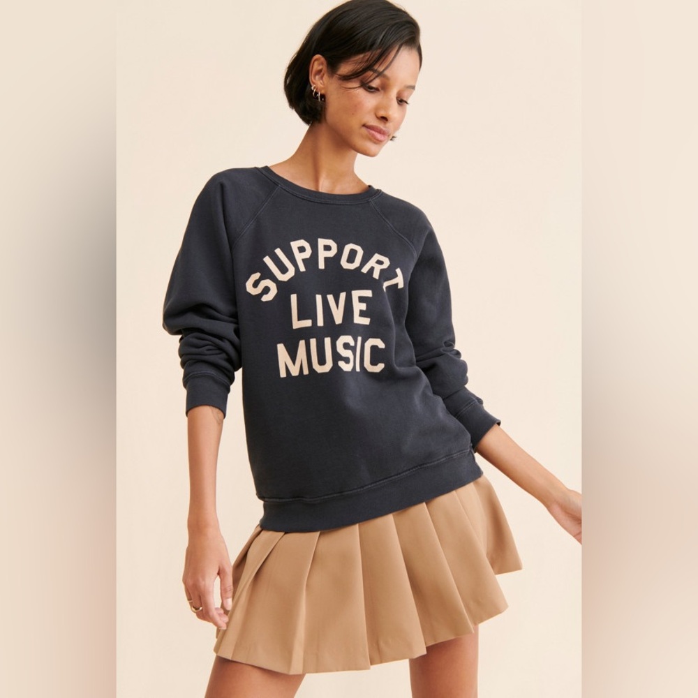 Original Retro Brand Navy Sweatshirt with Cream 'Support Live Music' Graphic